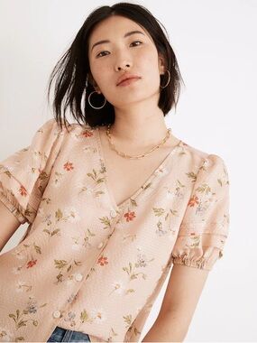 Madewell Silk Pembroke Top in Seaside Floral